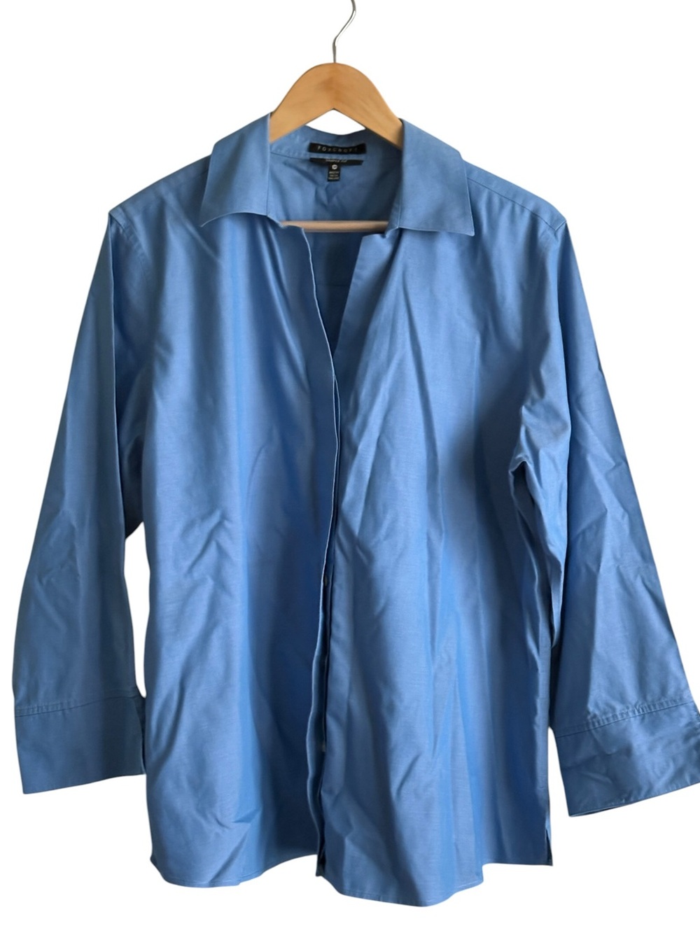 Foxcroft Non-Iron Shaped Fit Blue Blouse Size 16W Professional Chic